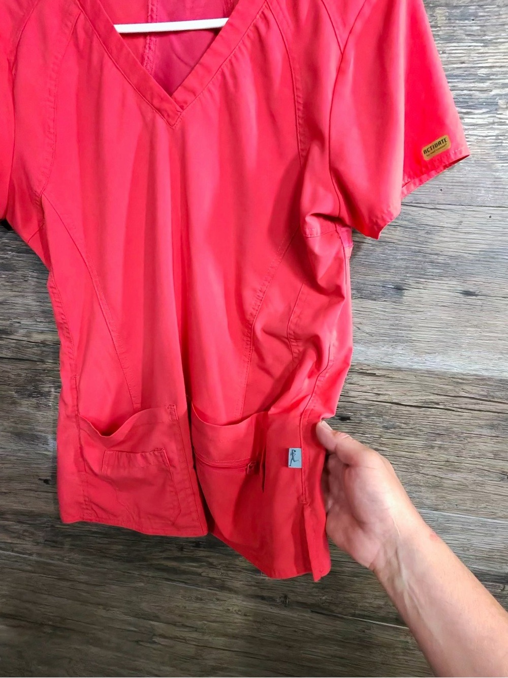 Med Couture Red V-Neck Short Sleeve Scrub Top - Picture 7 of 10